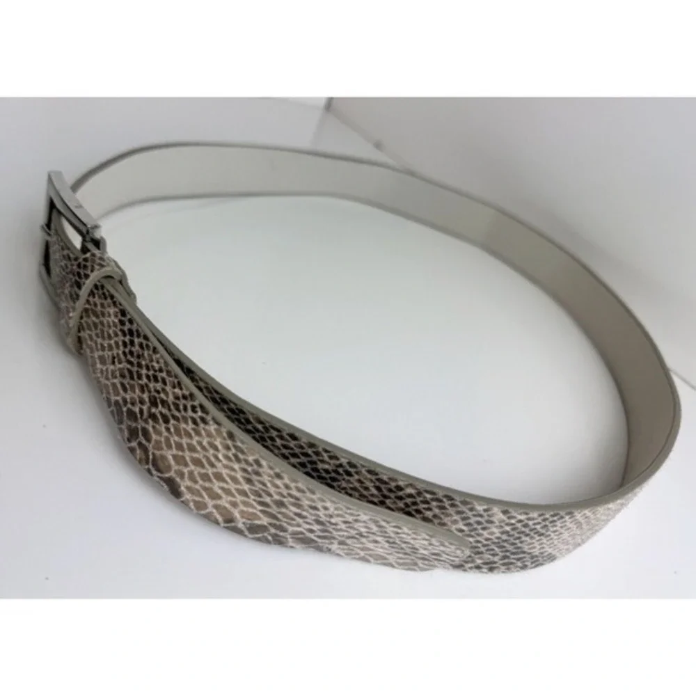 New York & Co Snakeskin Print Belt Beige Brown Silver Buckle L Preppy chic 47-58